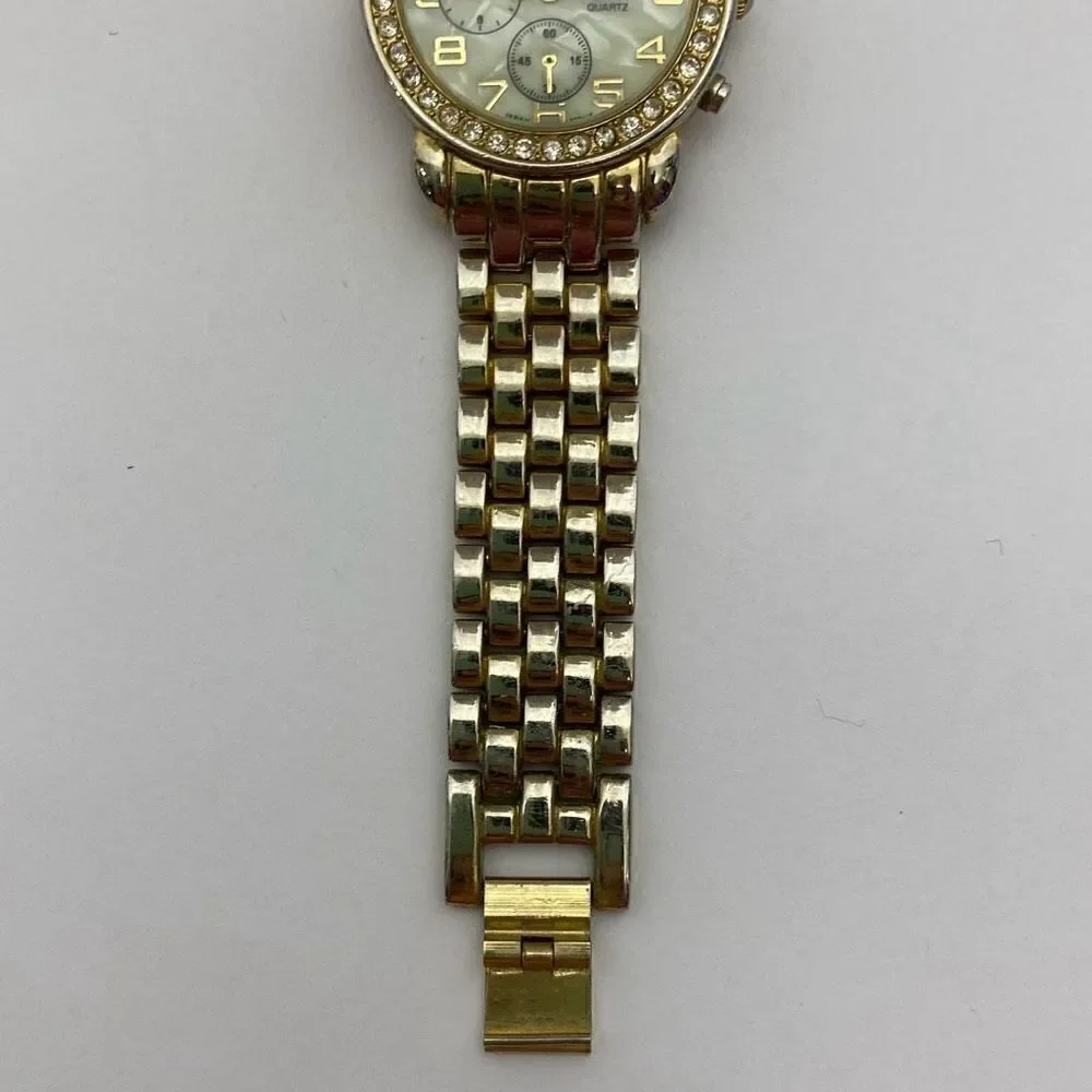 NY & Co Women's Gold Tone Metal Link Bracelet Band Rhinestone Wristwatch‎